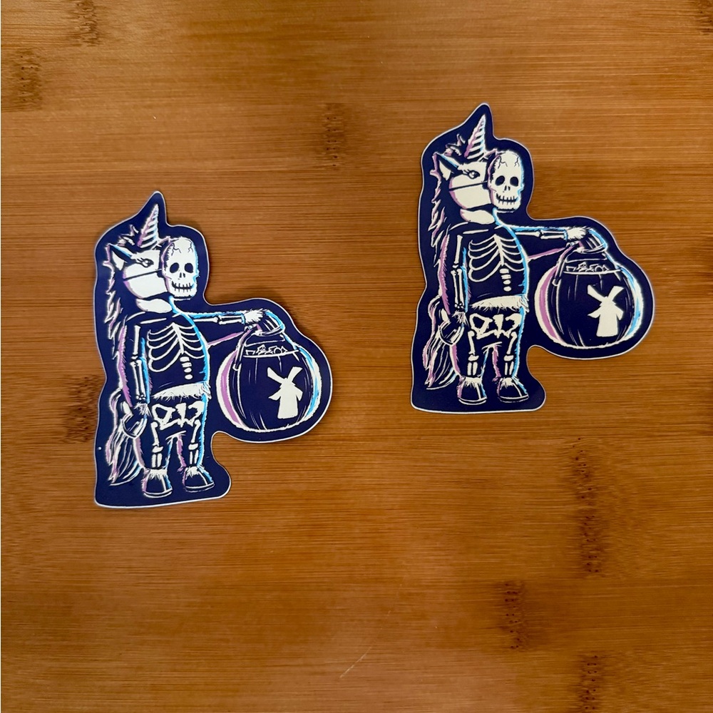 Unicorn Skeleton Dutch bros Halloween Stickers - Navy Blue and White
